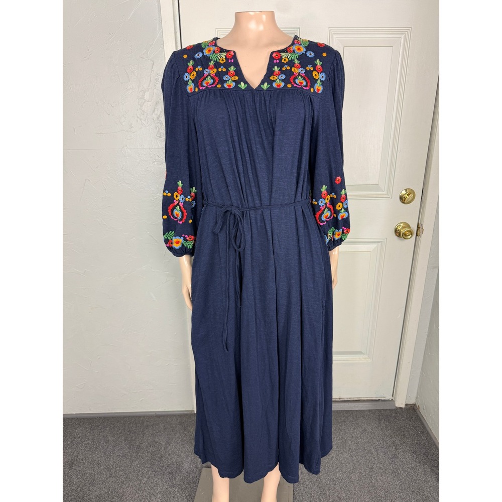 Boden Women's Dress UK 12R US 8R Embroidered Jersey Floral Midi Long sleeve B16